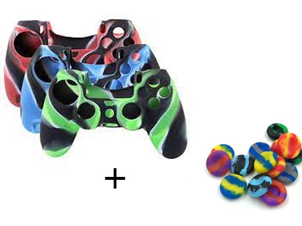 &+ FUNDA SILICONA JOYSTICK PS4 SURTIDAS CAMUFLADAS + GRIPS